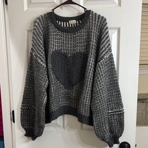 POL Gray Heart Knit Sweater